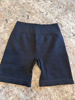 Black Ribbed High-Waist Shorts